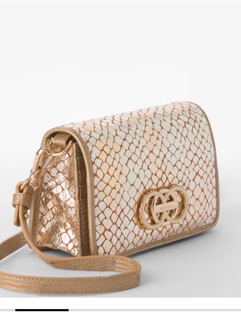Brahmin Gold and Metallic Snake-Embossed Crossbody